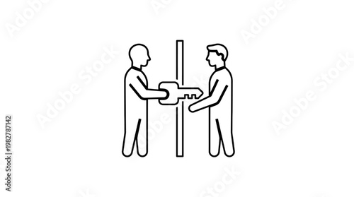 Vector Icon of Two People Shaking Hands Across a Divider for Business Cooperation and Partnership