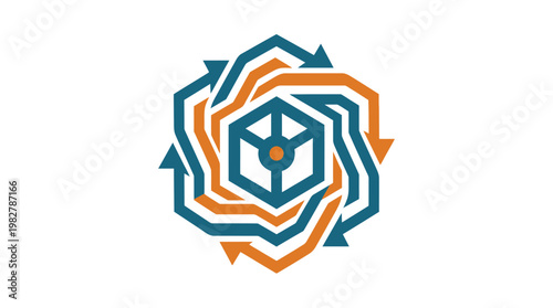 Icon of a Geometric Brain With Circuit Lines and Network Nodes in Digital Technology Style