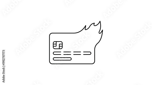 Icon of Burning Credit Card with Flame in Flat Style for Financial Security and Fraud Prevention