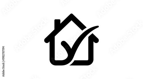 Icon of House with Check Mark for Home Approval and Security