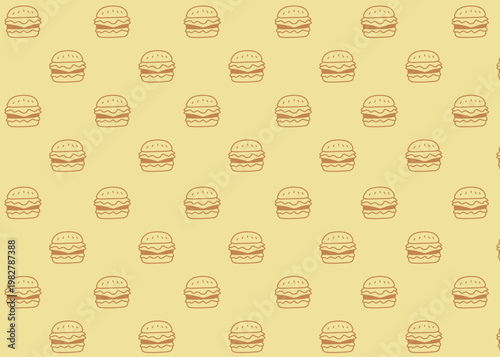 A burger illustration pattern with brown outline and cream background, food packaging, menu illustration	