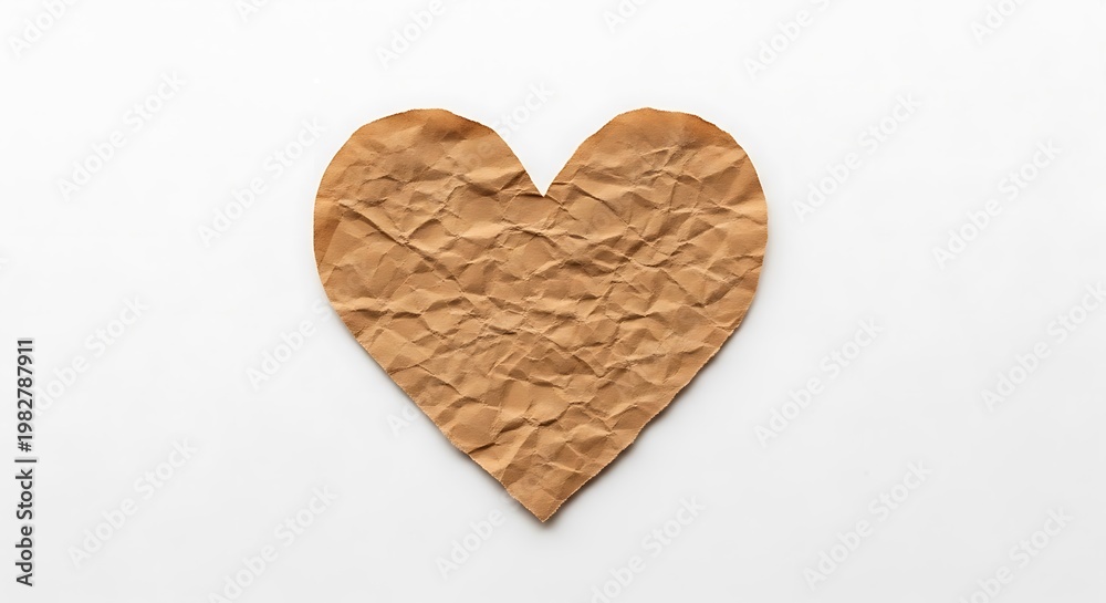 Fototapeta premium A crumpled brown heart on a white background