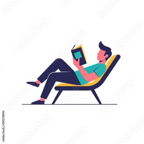 Man relaxing on lounge chair reading book, leisure, vacation, relaxation, hobby