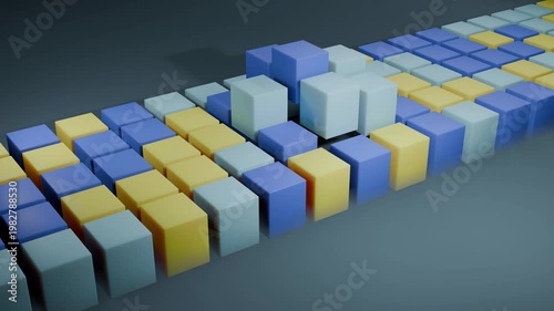 Yellow blue cubes podium product check road bg able to loop endless 4k