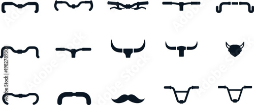 Assortment of handlebars and mustache silhouettes for customization and design.