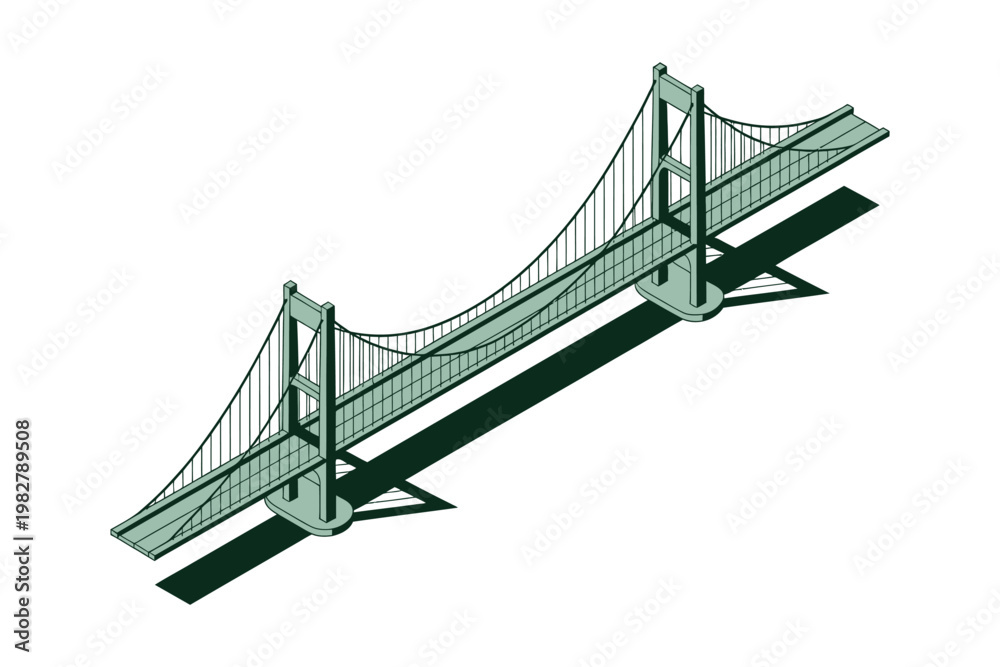 Fototapeta premium Bridge spans across the horizon in an isometric structural drawing.