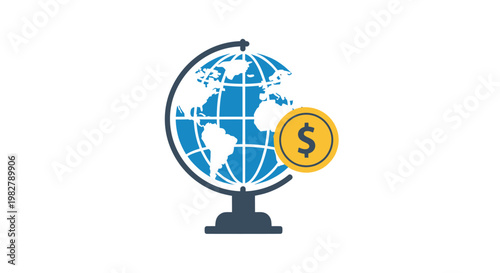 Global Finance and Investment Concept with Globe and Dollar Coin Icon