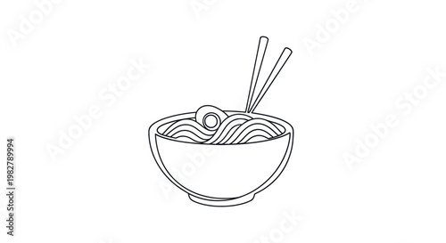 Minimalist Line Art Bowl of Noodles with Chopsticks - Asian Food Icon