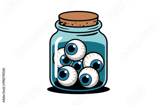 Eyeballs sit inside a glass jar as part of a creepy laboratory.