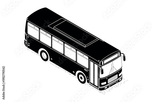 Bus transport vehicle appears in a sharp isometric black graphic.