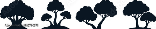 Silhouettes of different leafy tree species showing diverse canopy shapes and trunk forms.