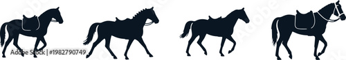 Series of horse silhouettes in motion featuring different galloping and trotting postures.
