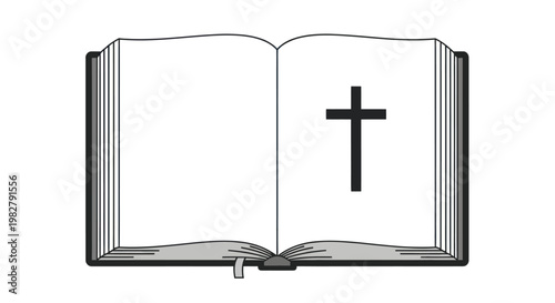 Open Holy Bible with Christian Cross Illustration