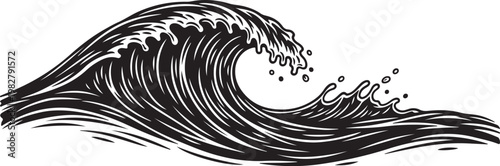Black and White Ocean Wave Vector Illustration