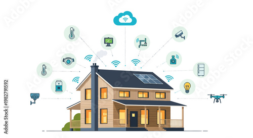 Smart Home Technology Concept: Connected House with IoT Devices and Cloud Integration