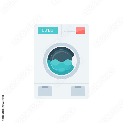 washing machine with digital display and blue water inside