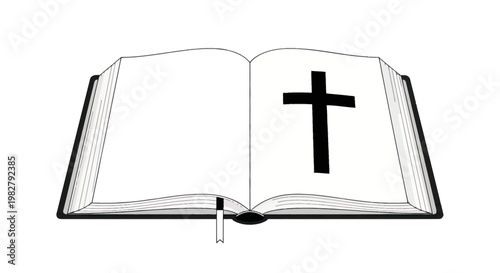 Open Bible with Cross Silhouette, Religious Symbolism, Faith and Spirituality