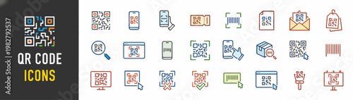 QR Code Icons Set Scan, Generate, and Decode with Diverse Digital Symbols for Modern Applications