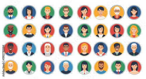 Diverse group of cartoon business people.