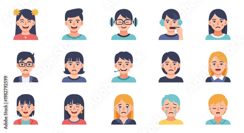 Diverse group of cartoon people faces.