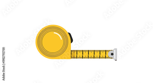Yellow tape measure tool for precise measurement, isolated on white background