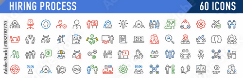 Collection of 60 icons representing the hiring process, recruitment, and human resources management