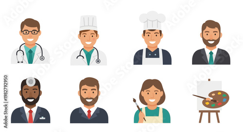 Professionals in various occupations and chef.
