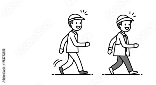 Two men walking side by side.