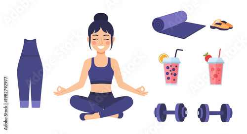 Woman in yoga outfit meditating peacefully.
