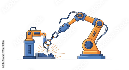 Robotic Arms Welding Metal Parts in Factory Automation