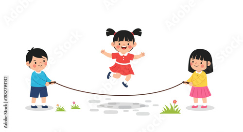 Children Jumping Rope Together Outdoors