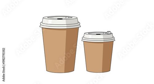 Two To-Go Coffee Cups, One Large, One Small, Isolated on White Background