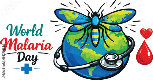World malaria day concept with mosquito on globe and stethoscope