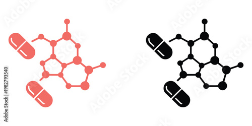 Hormone therapy icon set, clean line and flat vector pictograms on white background, representing hormone balance