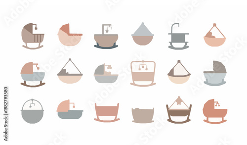 Minimal baby cradle icons set with modern flat design for newborn nursery and kids illustration