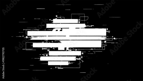 Glitchy white bars on a black background with distorted digital effect texture design isolated on transparent background