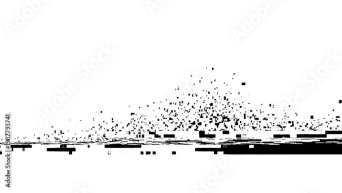 Bild auf Leinwand Black pixels falling down on transparent background in digital glitch effect tex