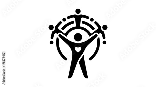 Icon of a Joyful Person with Heart and Radiant Background in Digital Style