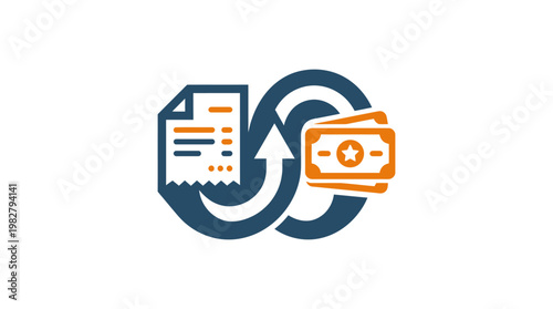 Icon of Document and Arrow with Cash Transfer for Financial Transactions and Payments