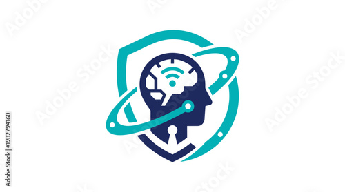 Vector Icon of Cybersecurity Shield with Digital Network Elements for Technology and Data Protection