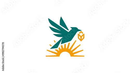 Vector Icon of a Swallow Bird Flying Over Sunrise Scene for Nature and Wildlife Themes