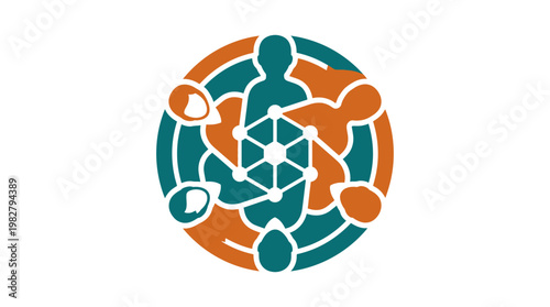 Vector Icon of Human Molecule with Connected Nodes for Science and Health Concepts