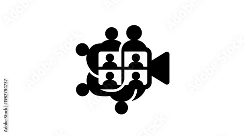 Vector Icon of a Group Video Conference Call with Multiple Participants and Camera