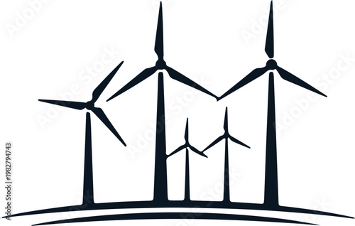 Wind farm with multiple turbines producing clean green renewable energy.