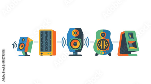 Vector Icon Set of Smart Speakers and Audio Devices for Modern Technology Ideas