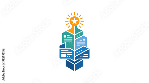 Vector Icon of Building Blocks with Light Bulb and Star in Bright Colors