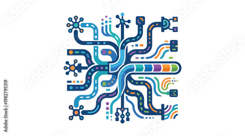 Vector Icon of a Circuit Board Network Connecting Technology Elements
