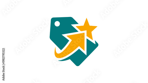 Icon of a Creative Roaring Dinosaur Head with Star Emblem in Flat Vector Style