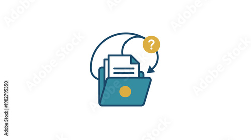 Icon of Data Folder with Files and Question Mark for Information and Digital Storage