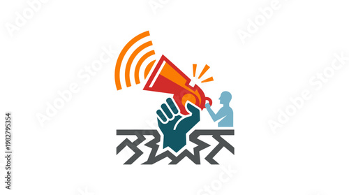 Icon of Hand Holding Megaphone for Communication and Announcement in Flat Style